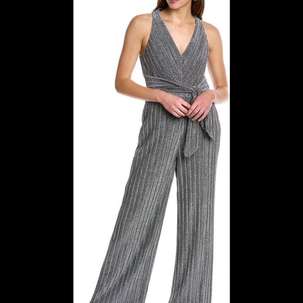 Adrianna Papell Silver Striped Jumpsuit